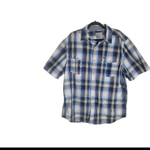 Carthartt Pearl Snap Blue Plaid  Button Down Short Sleeve Shirt Size Large